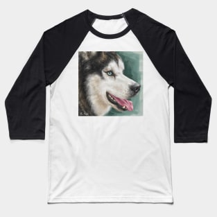 Gorgeous Siberian Husky Painting Contemporary Turquoise background Baseball T-Shirt